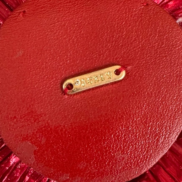 J.Crew Red Raffia Statement Earrings Beaded Crystal Fringe Boho Glam Resort - Picture 8 of 11